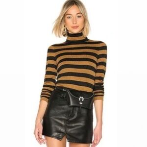 Alice and Olivia Striped Metallic Top Turtleneck